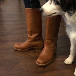 FRYE CAMPUS 14L COGNAC SADDLE LEATHER PULL ON WESTERN BOHO CHUNKY BOOTS size 12